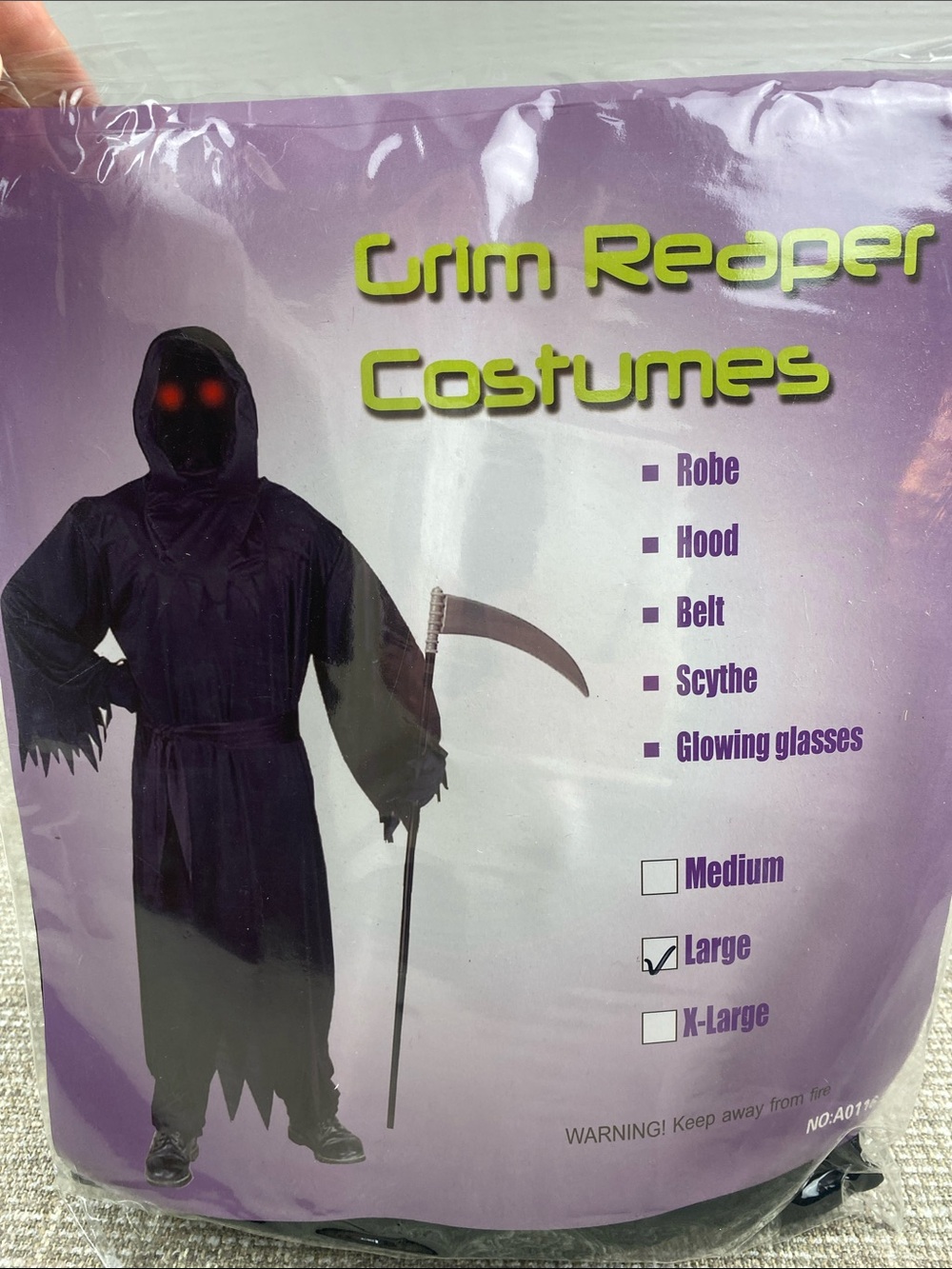 Grim Reaper Kids Costume - Purple Robe with Hood (Large)